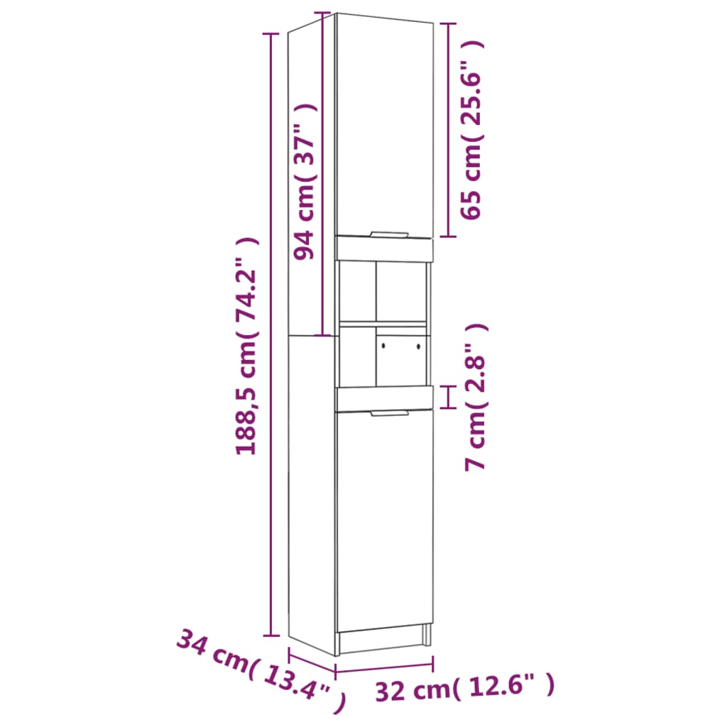 Bathroom Cabinet Smoked Oak 32x34x188.5 cm Engineered Wood