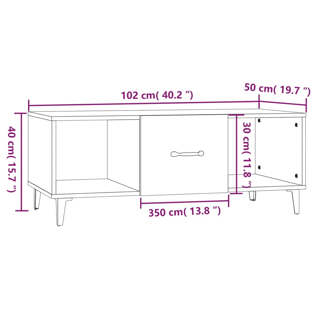Coffee Table Grey Sonoma 102x50x40 cm Engineered Wood
