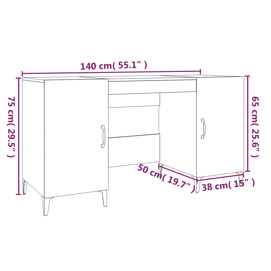Desk Smoked Oak 140x50x75 cm Engineered Wood