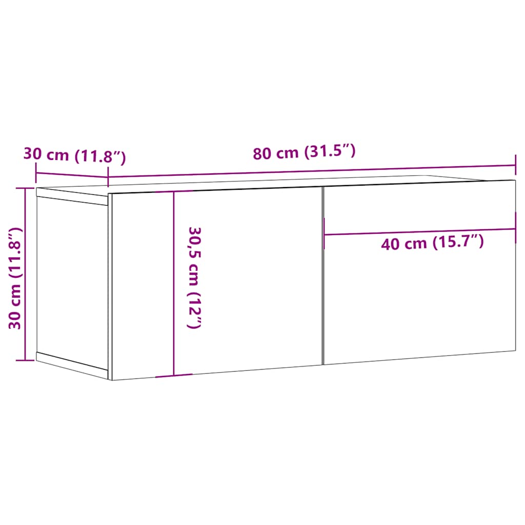 TV Cabinets 2 pcs Brown Oak 80x30x30 cm Engineered Wood