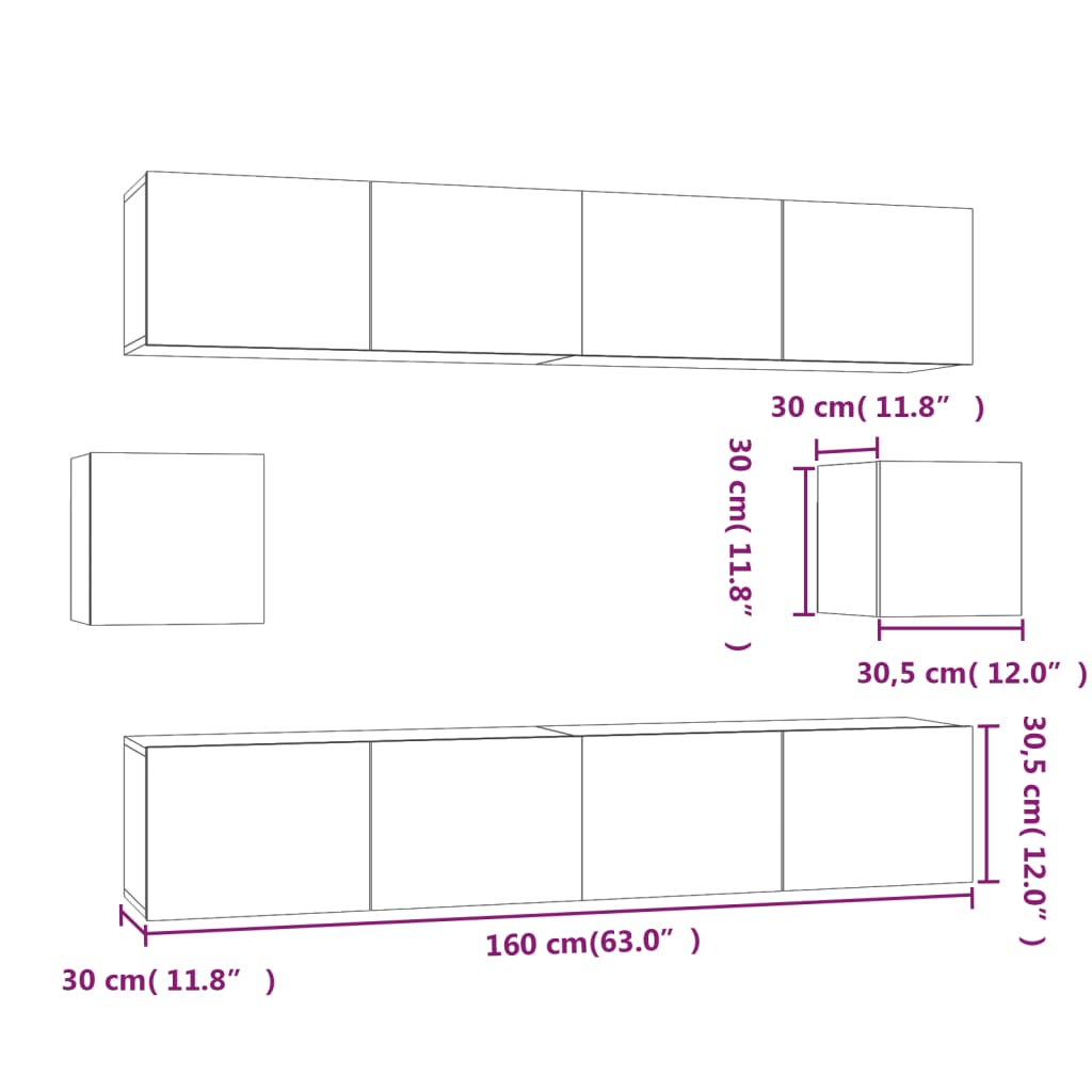 6 Piece TV Cabinet Set Black Engineered Wood