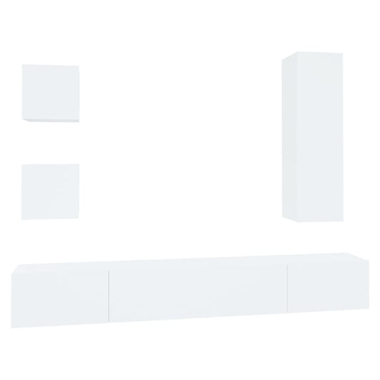 5 Piece TV Cabinet Set White Engineered Wood