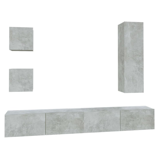 5 Piece TV Cabinet Set Concrete Grey Engineered Wood