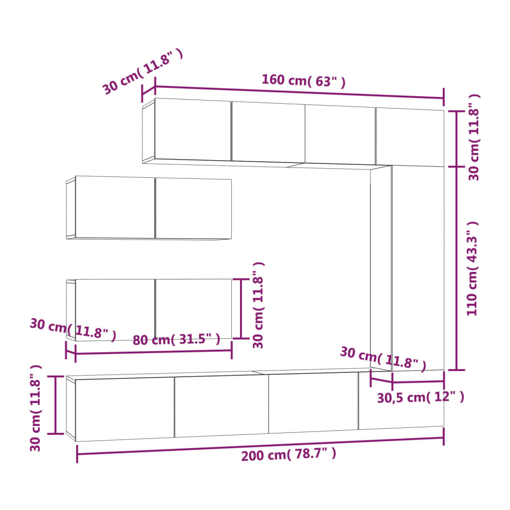 7 Piece TV Cabinet Set Grey Sonoma Engineered Wood