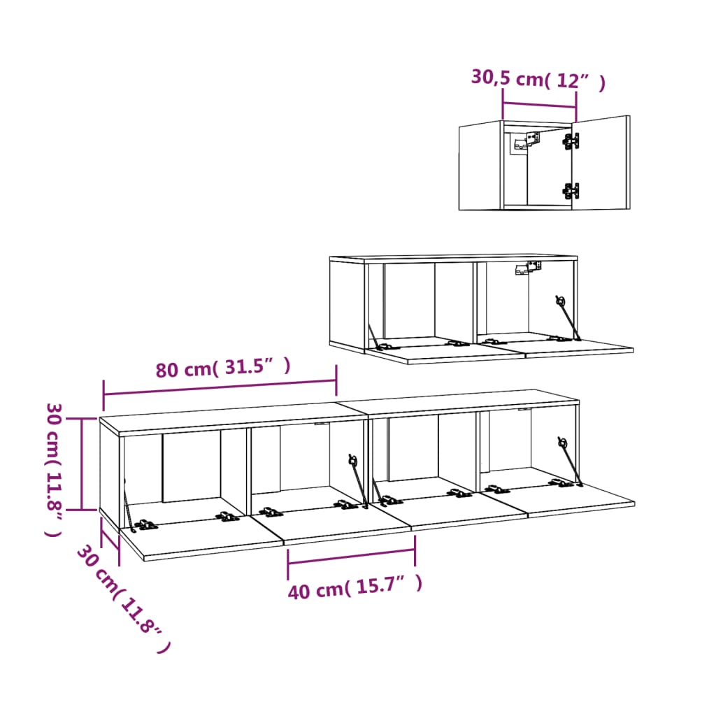 4 Piece TV Cabinet Set Grey Sonoma Engineered Wood