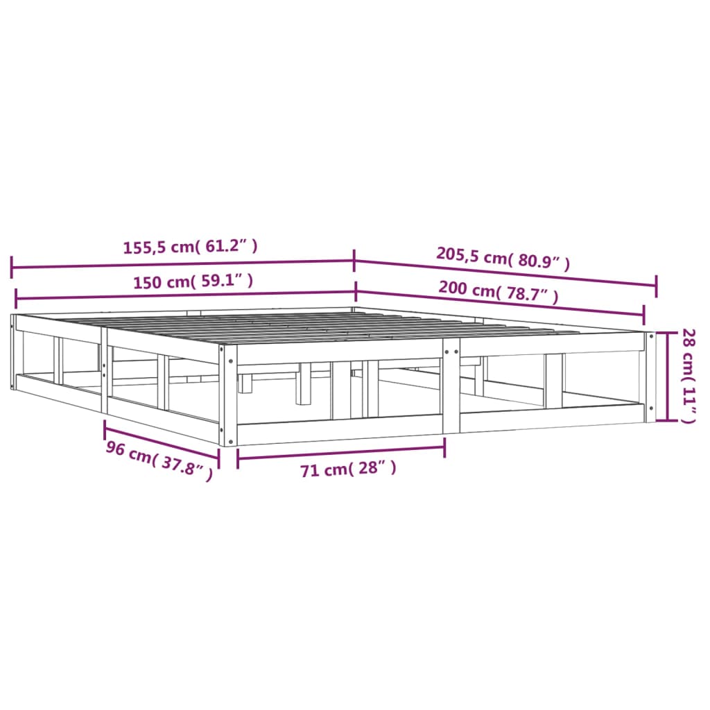 Bed Frame without Mattress Honey Brown 150x200 cm King Size Solid Wood
