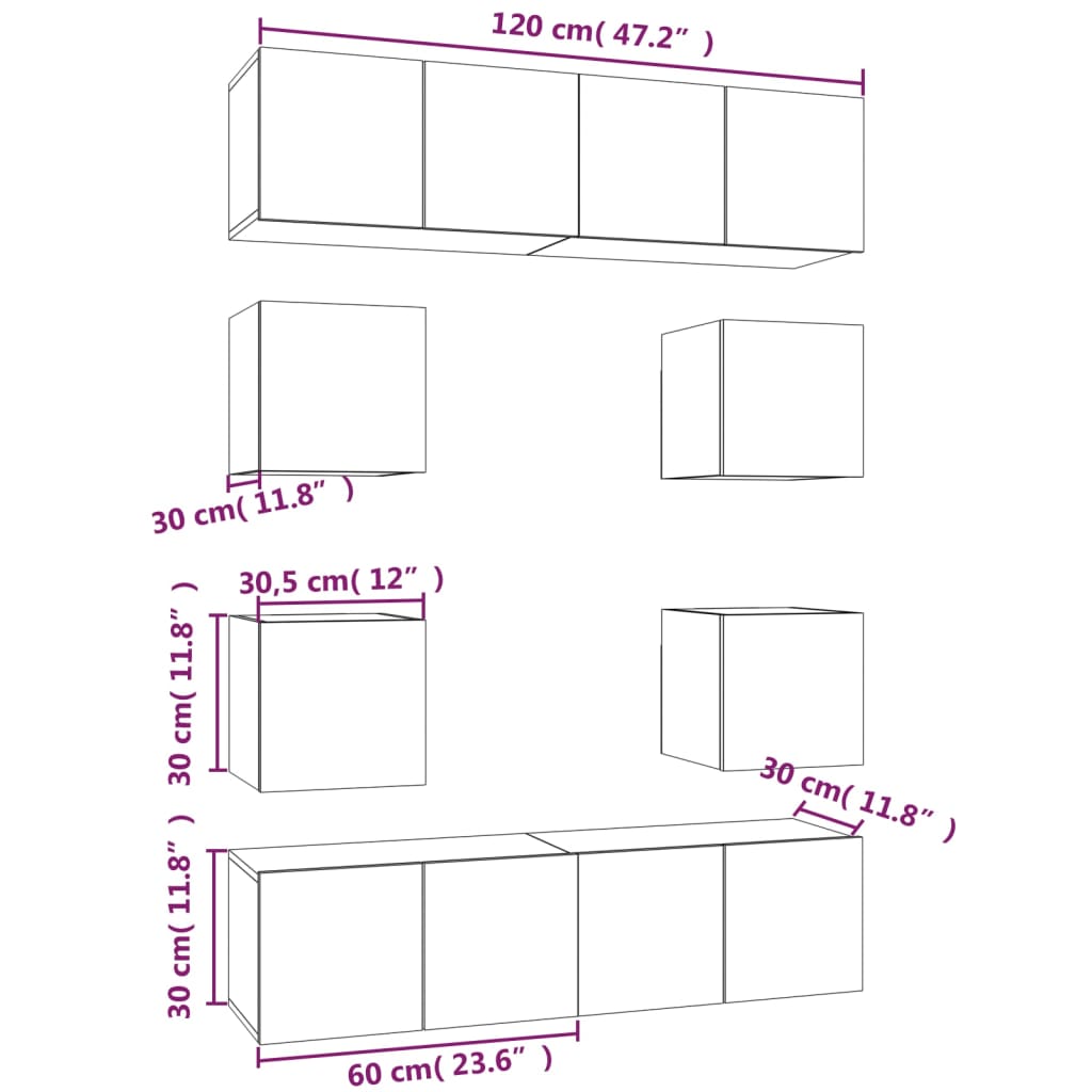 8 Piece TV Cabinet Set Grey Sonoma Engineered Wood