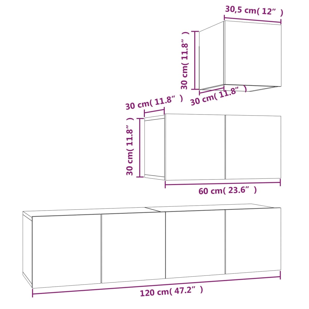 4 Piece TV Cabinet Set Grey Sonoma Engineered Wood