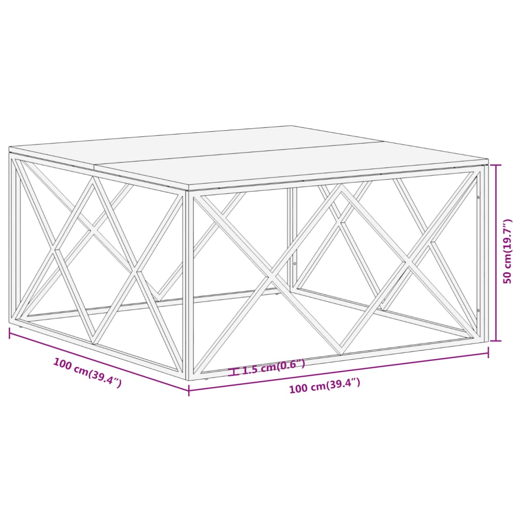 Coffee Table Silver Stainless Steel and Solid Acacia Wood