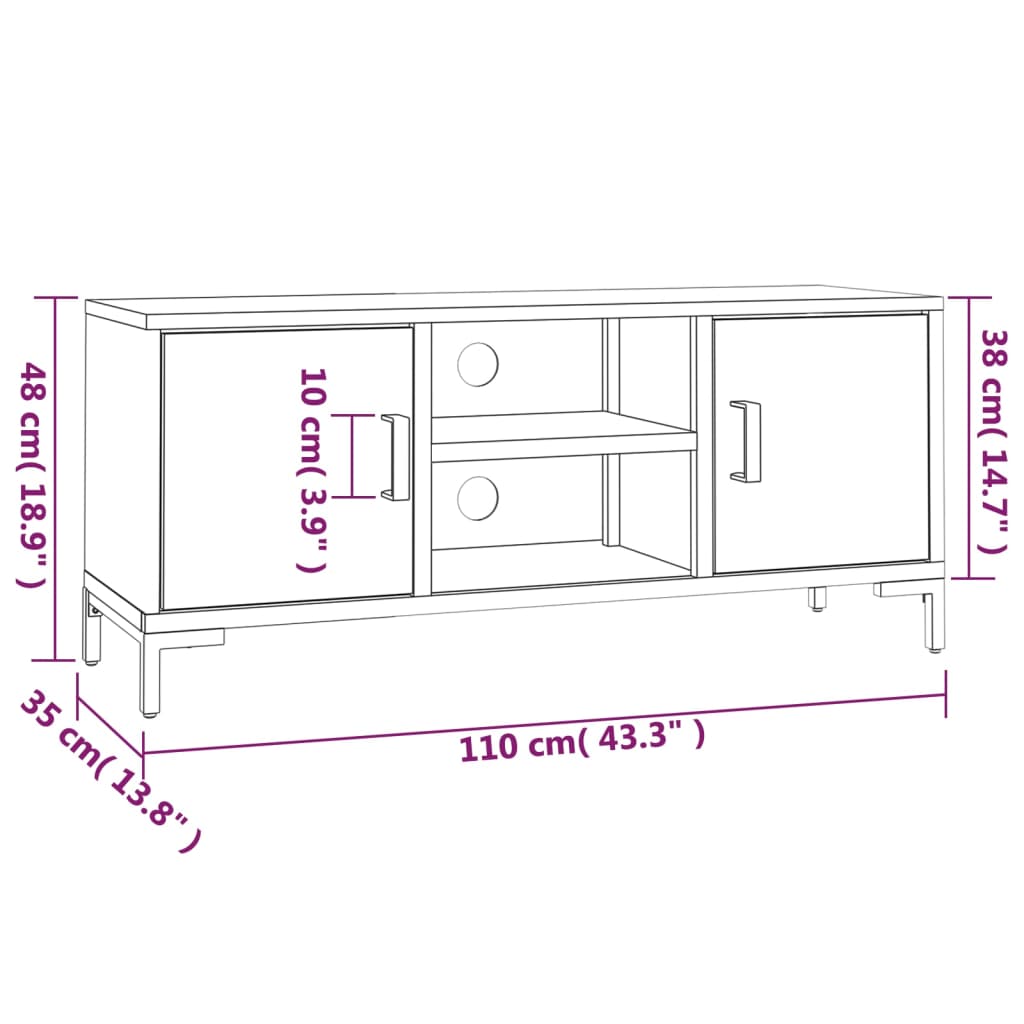 TV Cabinet Black 110x35x48 cm Solid Pinewood