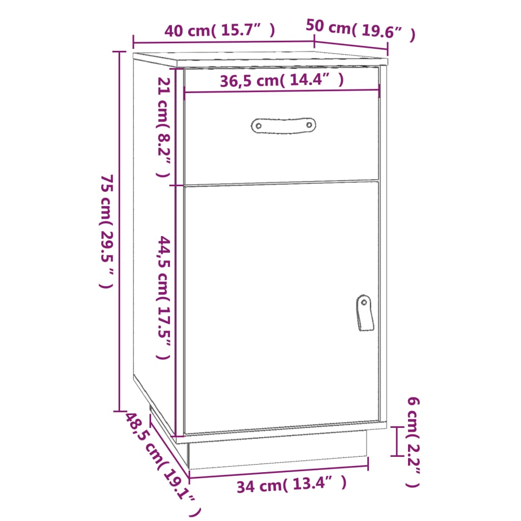 Desk Cabinet White 40x50x75 cm Solid Wood Pine
