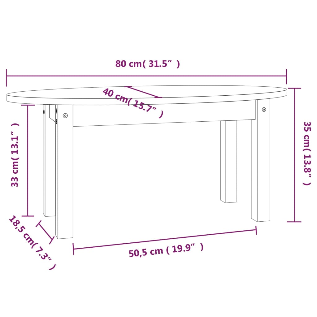 Coffee Table Grey 80x40x35 cm Solid Wood Pine