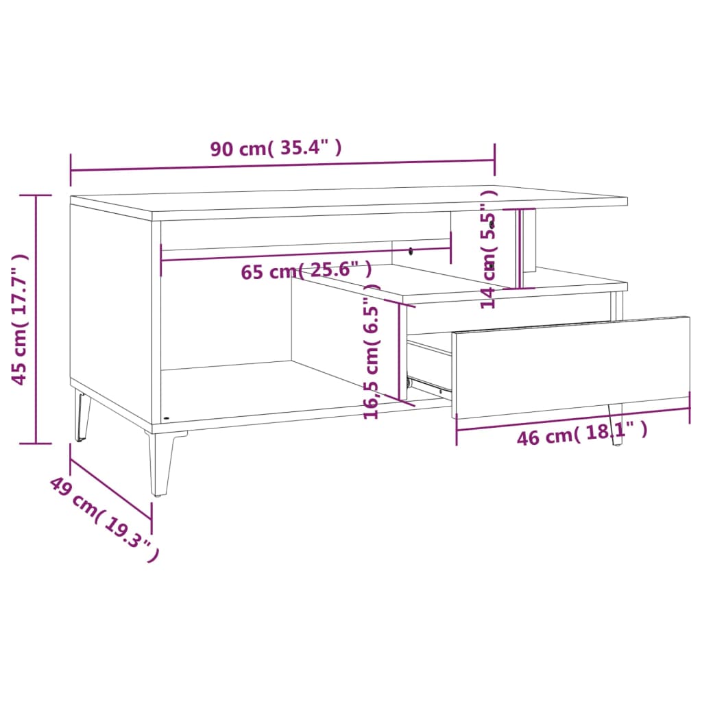 Coffee Table White 90x49x45 cm Engineered Wood