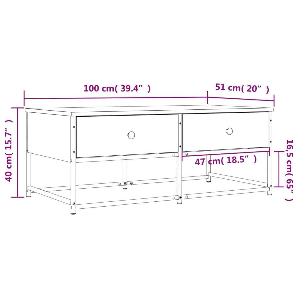 Coffee Table Smoked Oak 100x51x40 cm Engineered Wood