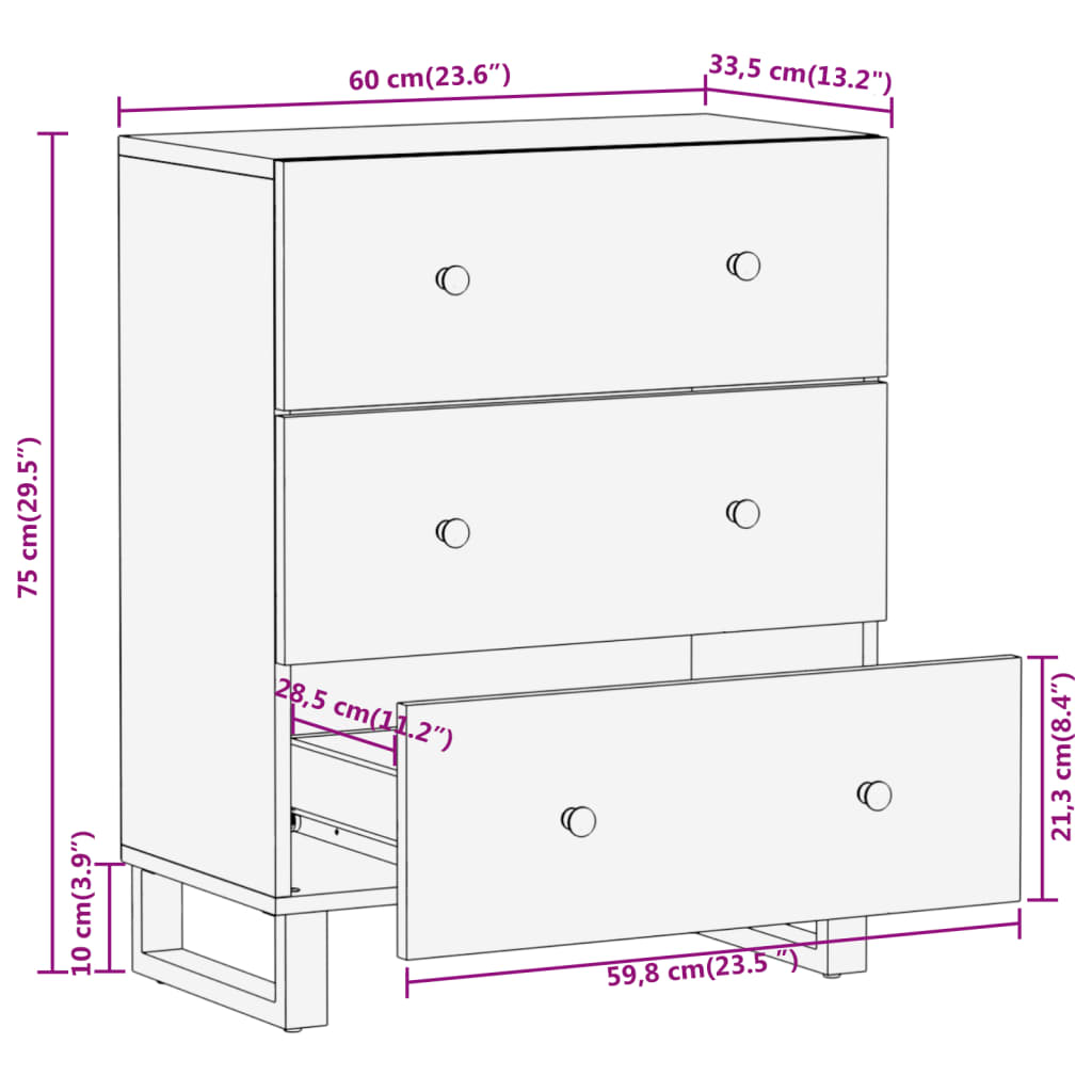 Side Cabinet Brown and Black 60x33.5x75 cm Solid Wood Mango