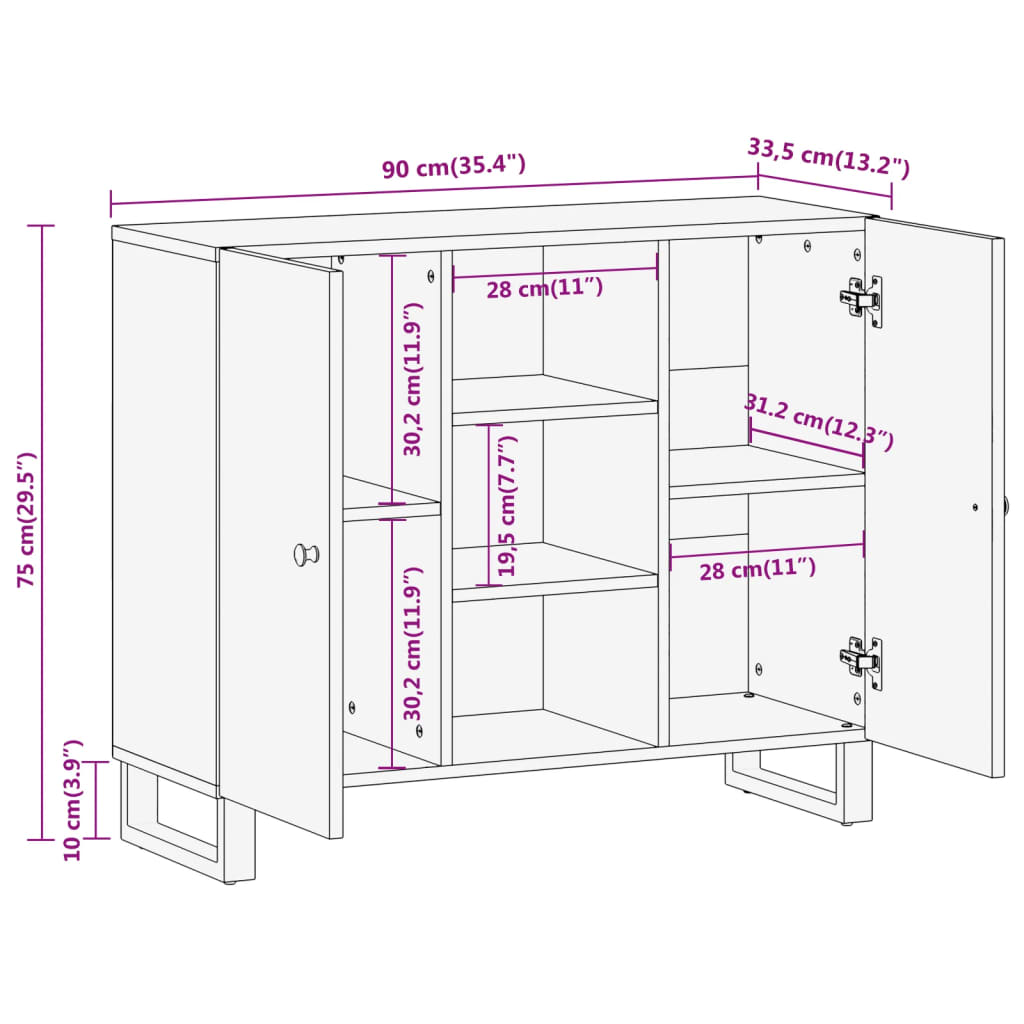 Side Cabinet Brown and Black 90x33.5x75 cm Solid Wood Mango