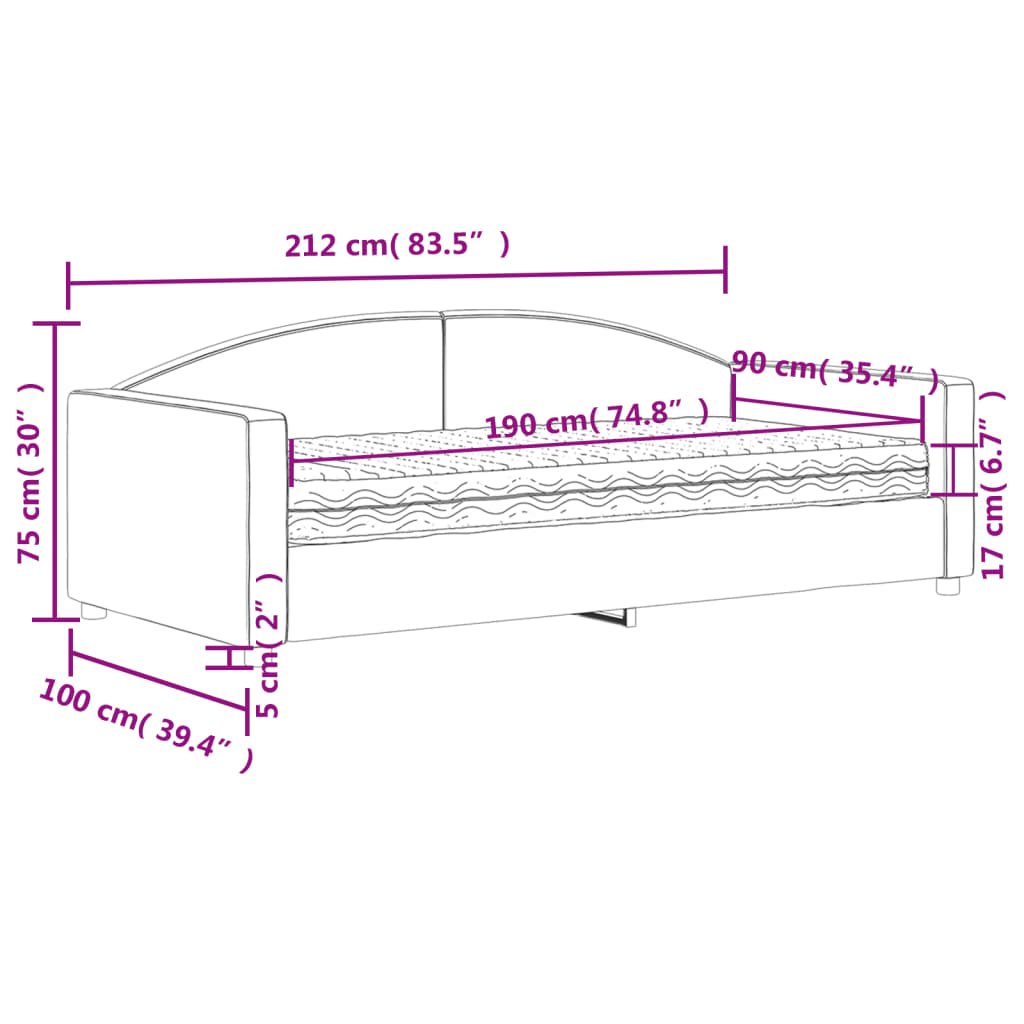 Daybed with Mattress Blue Dark Grey 90x190 cm Fabric