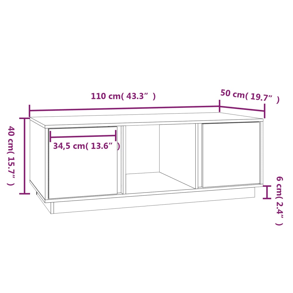 Coffee Table Grey 110x50x40 cm Solid Wood Pine