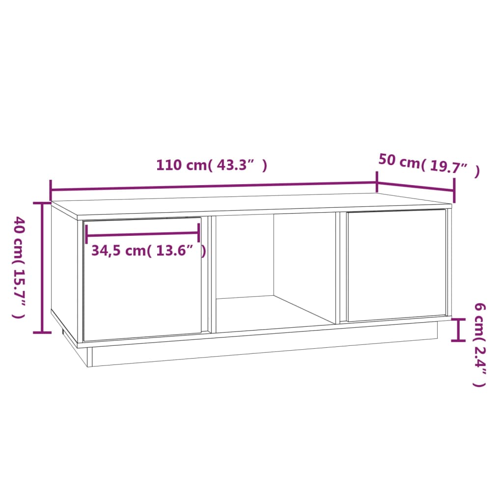 Coffee Table Black 110x50x40 cm Solid Wood Pine