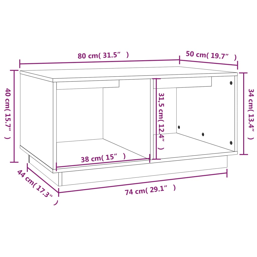 Coffee Table Black 80x50x40 cm Solid Wood Pine