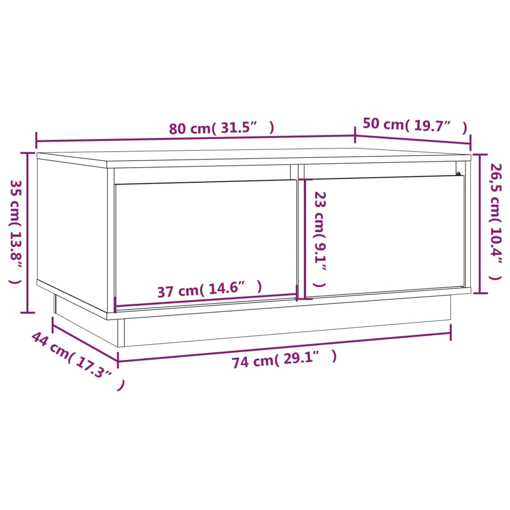 Coffee Table White 80x50x35 cm Solid Wood Pine