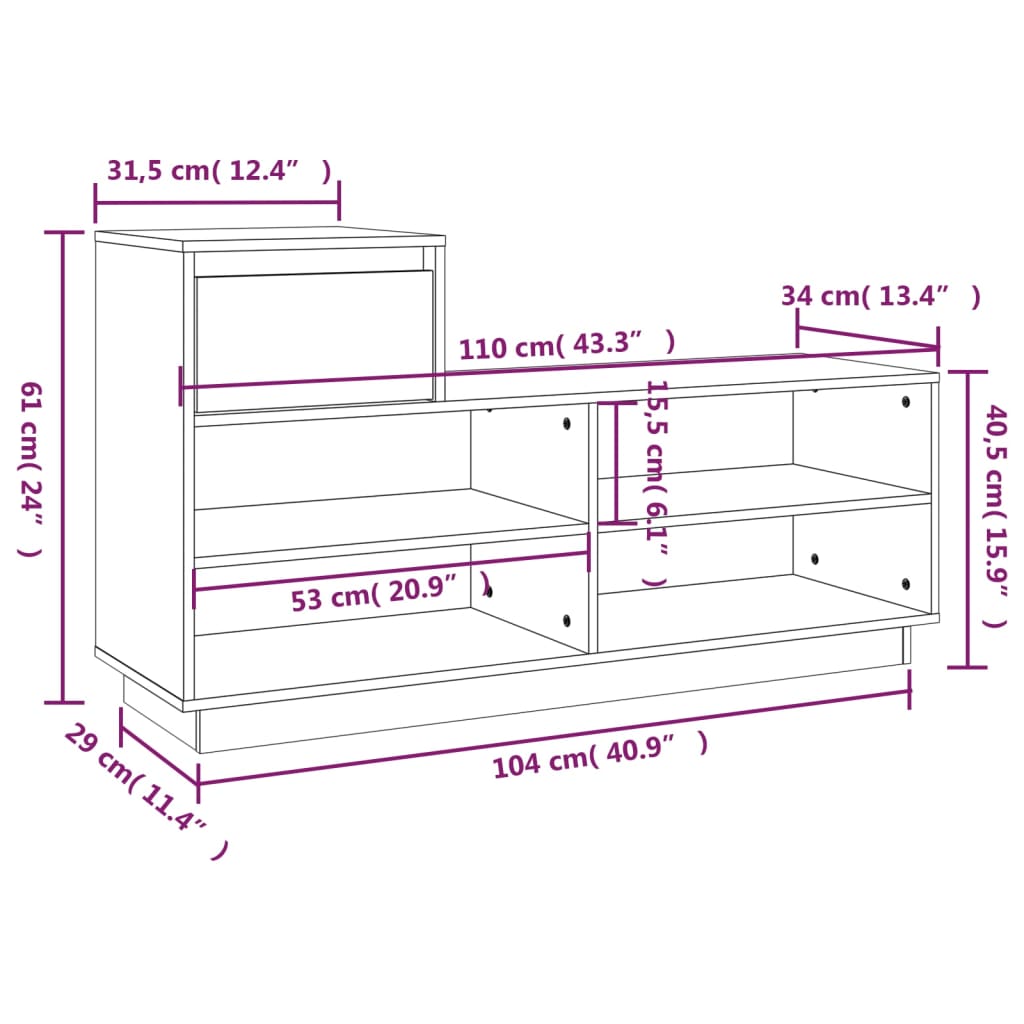 Shoe Cabinet 110x34x61 cm Solid Wood Pine