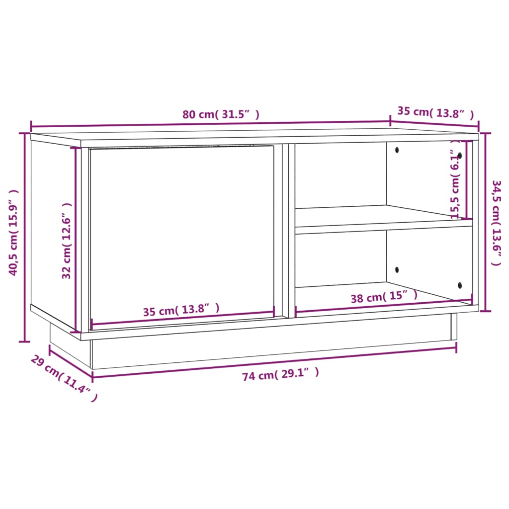TV Cabinet Black 80x35x40.5 cm Solid Wood Pine