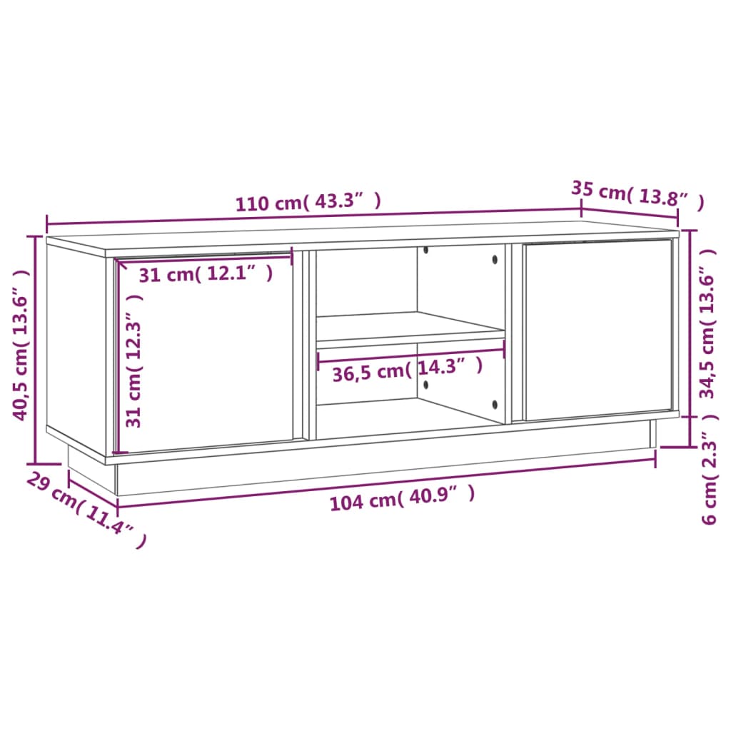 TV Cabinet Honey Brown 110x35x40.5 cm Solid Wood Pine