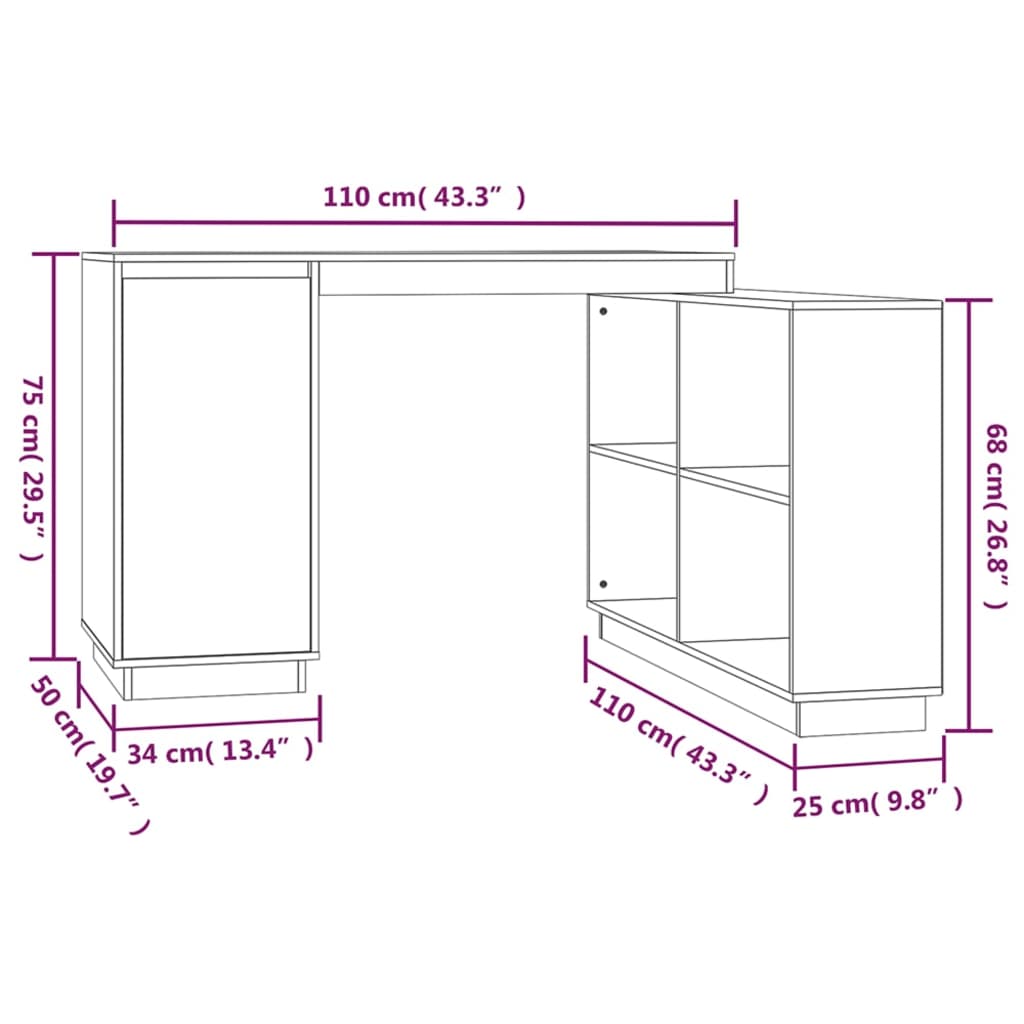 Desk Grey 110x50x75 cm Solid Wood Pine