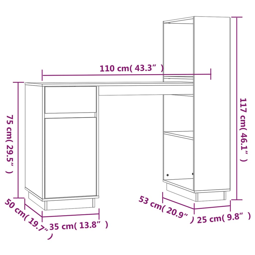 Desk Grey 110x53x117 cm Solid Wood Pine