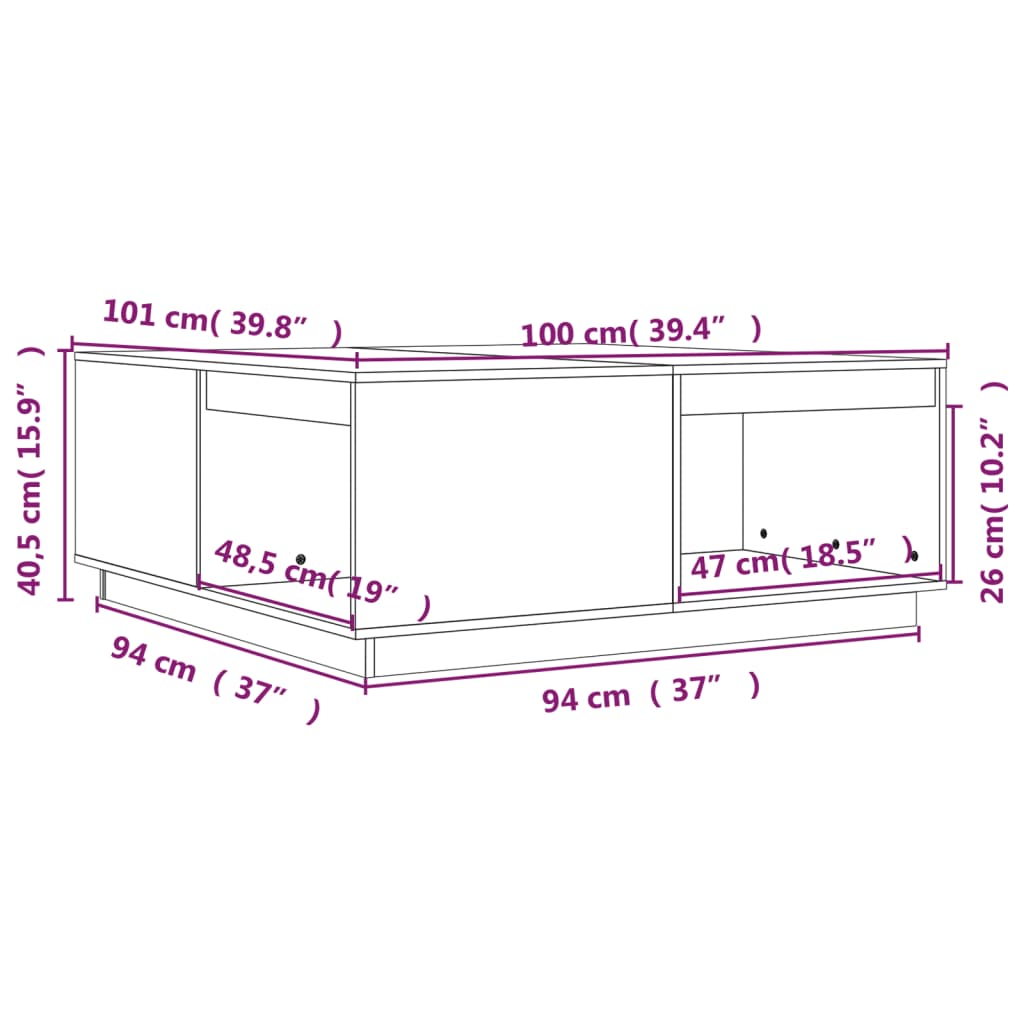 Coffee Table Black 100x101x40.5 cm Solid Wood Pine