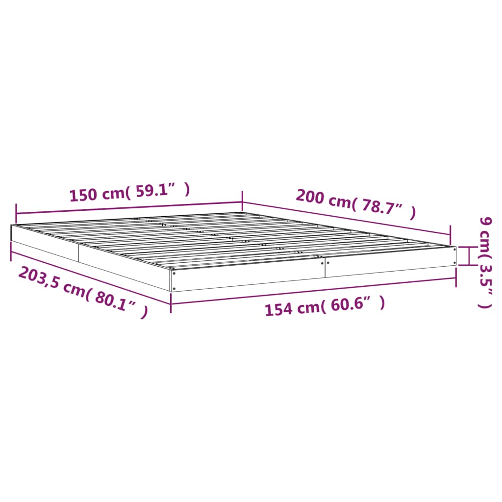 Bed Frame without Mattress White 150x200 cm King Size Solid Wood Pine