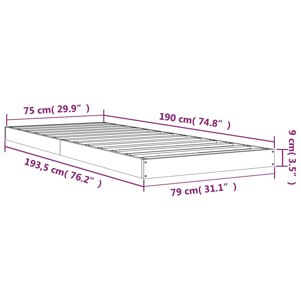 Bed Frame without Mattress Black 75x190 cm Small Single Solid Wood Pine