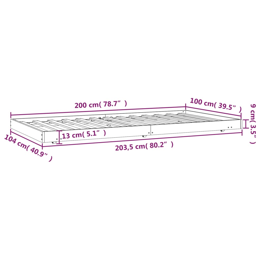 Bed Frame without Mattress Black 100x200 cm Solid Wood Pine