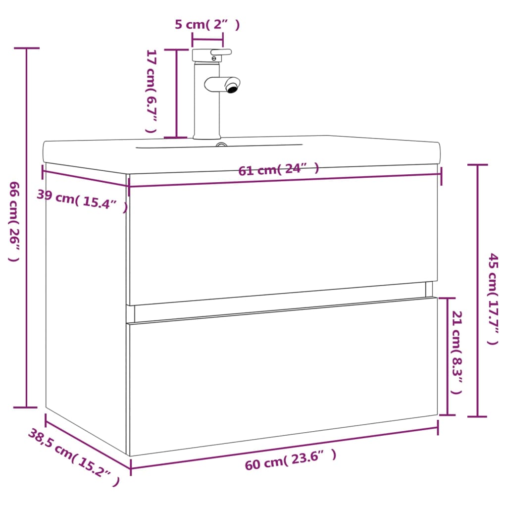 Sink Cabinet with Built-in Basin Smoked Oak Engineered Wood
