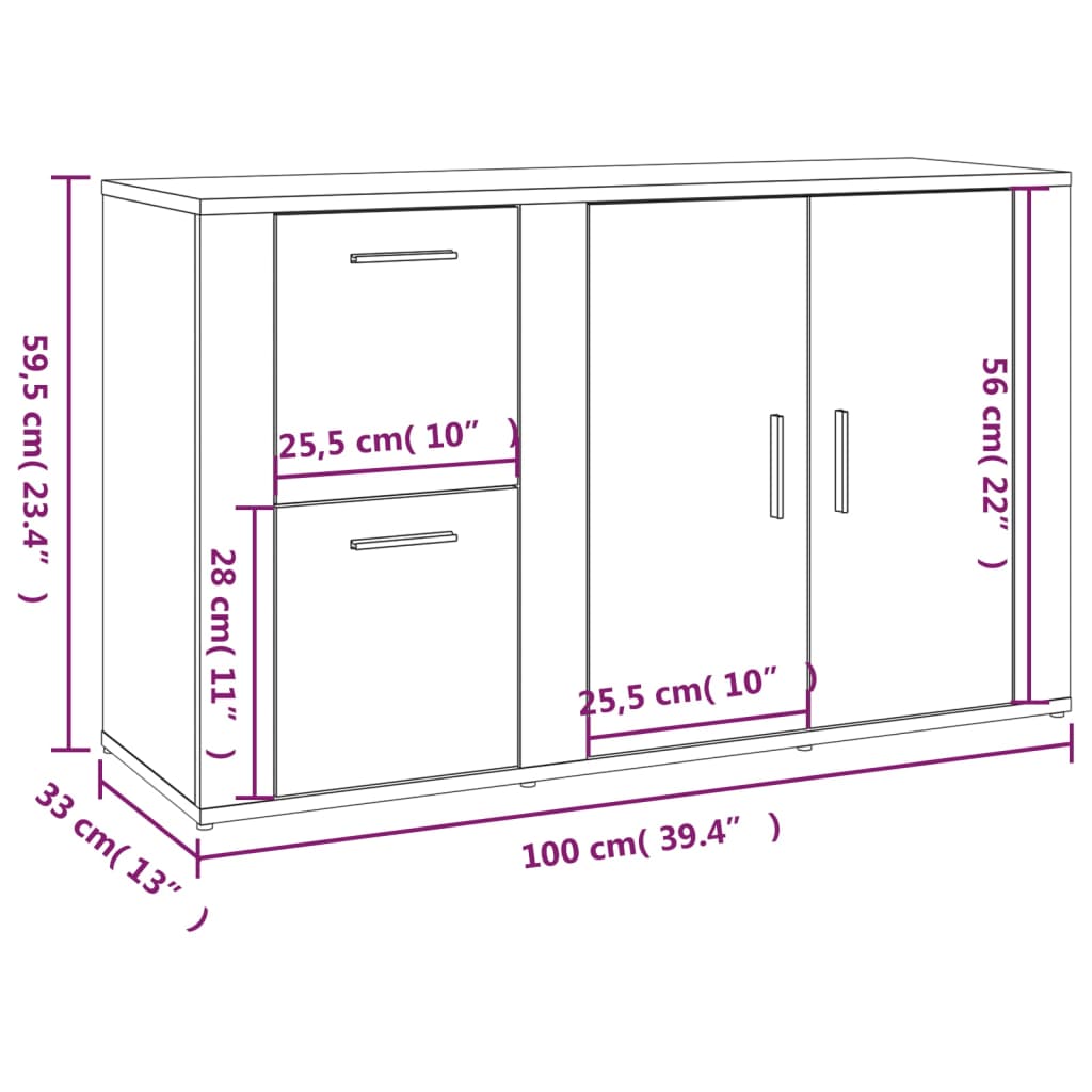 Sideboard Grey Sonoma 100x33x59.5 cm Engineered Wood