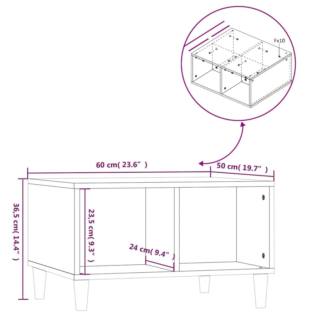 Coffee Table Sonoma Oak 60x50x36.5 cm Engineered Wood