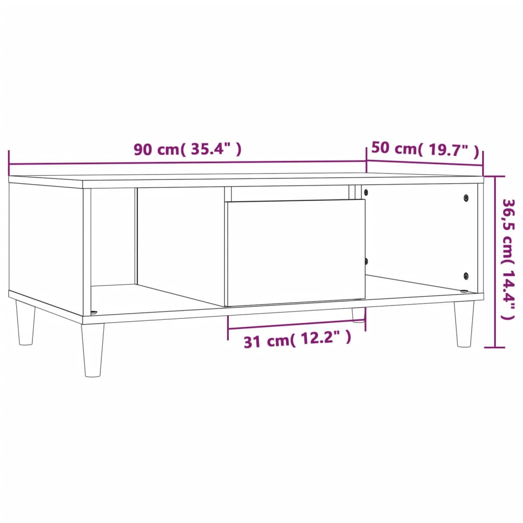 Coffee Table Brown Oak 90x50x36,5 cm Engineered Wood
