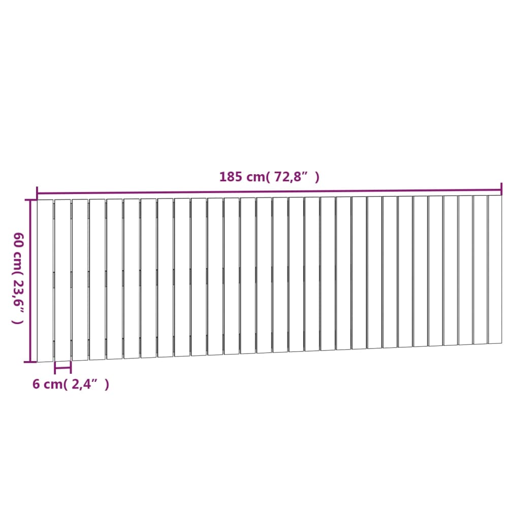 Wall Headboard Grey 185x3x60 cm Solid Wood Pine