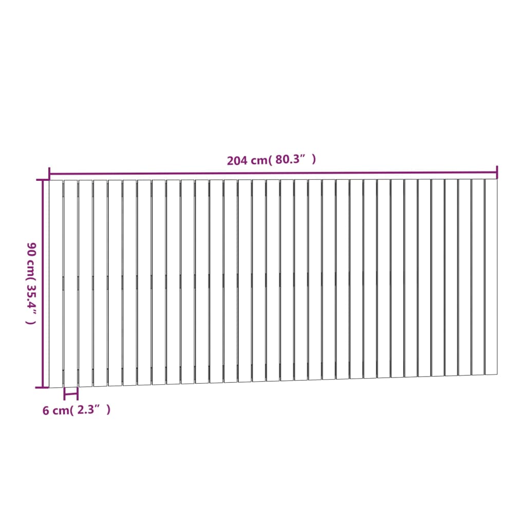 Wall Headboard Black 204x3x90 cm Solid Wood Pine