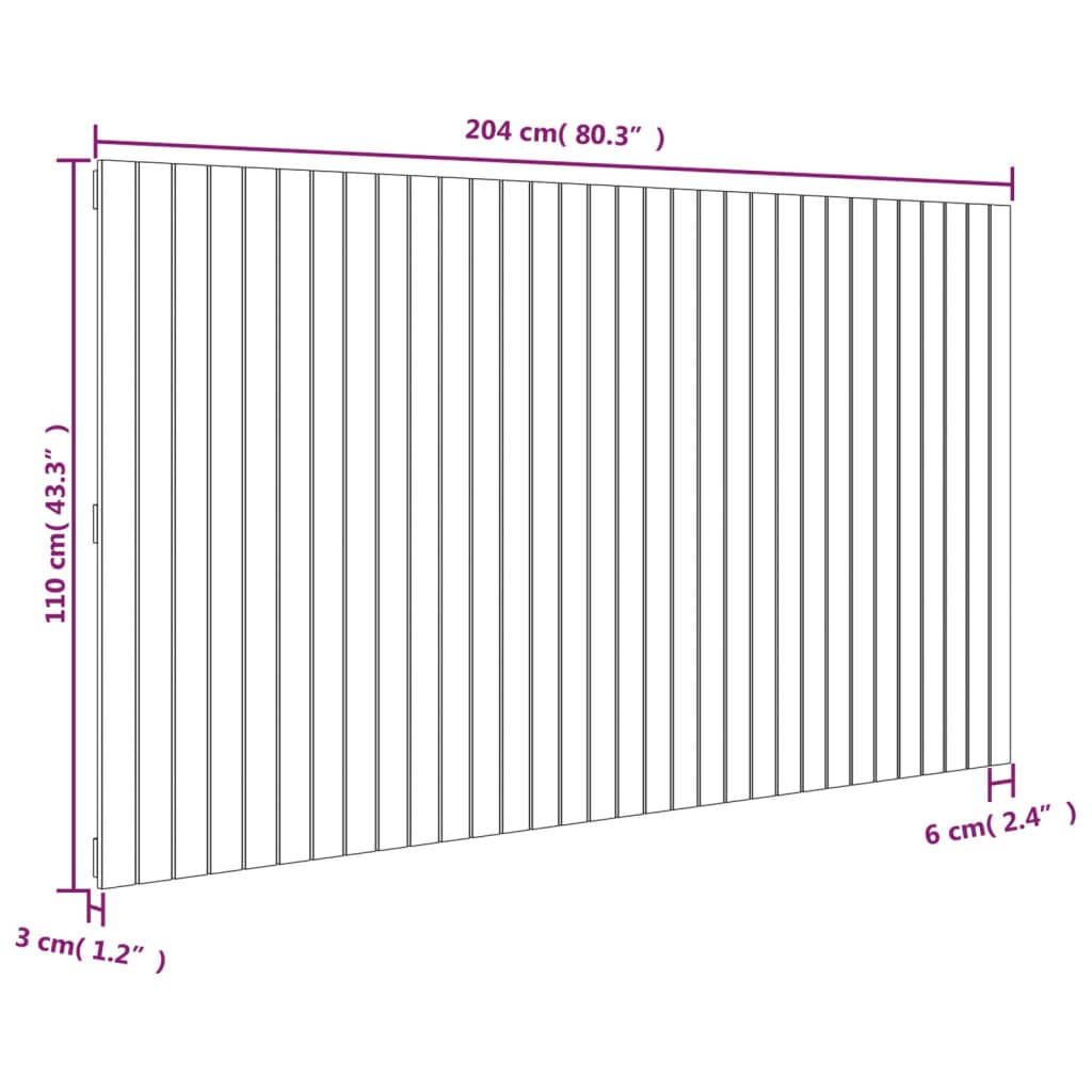 Wall Headboard 204x3x110 cm Solid Wood Pine