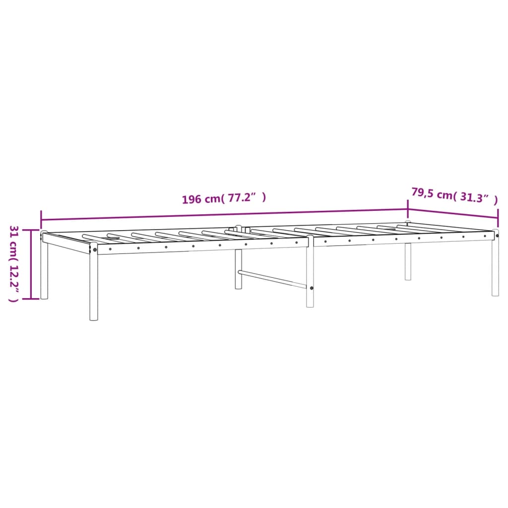 Metal Bed Frame without Mattress Black 75x190cm