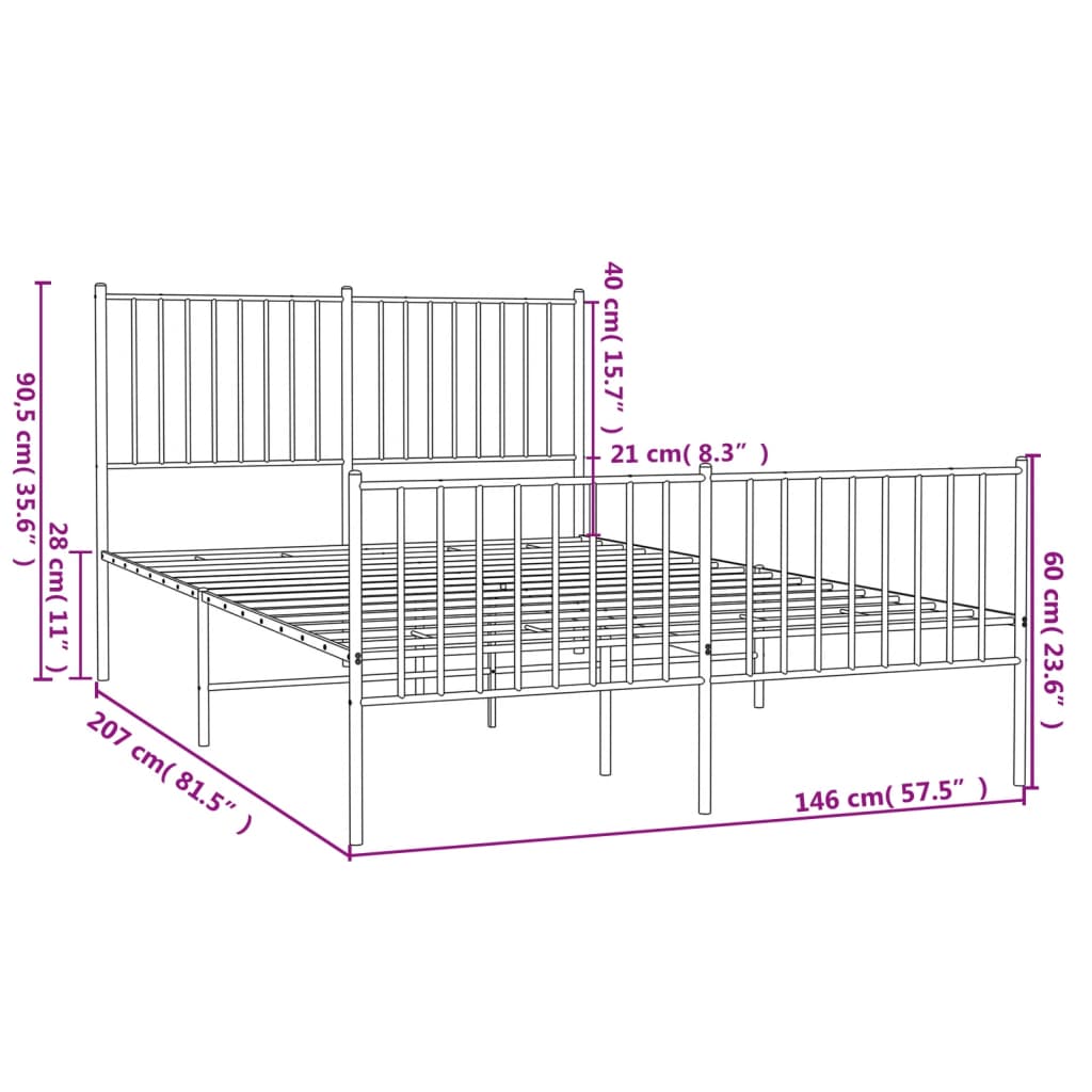 Metal Bed Frame without Mattress with Footboard White 140x200cm