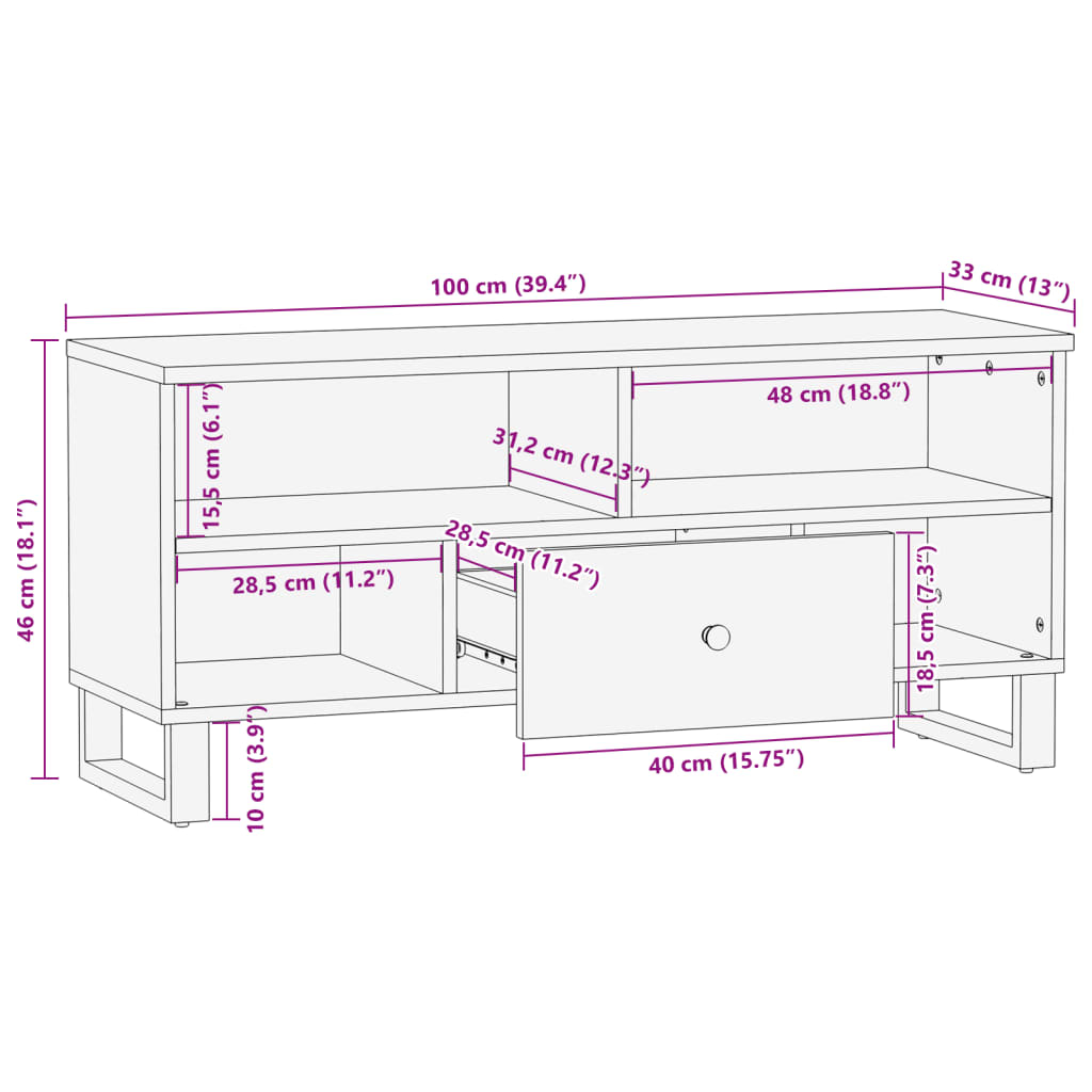TV Cabinet 100x33x46 cm Solid Wood Reclaimed&Engineered Wood