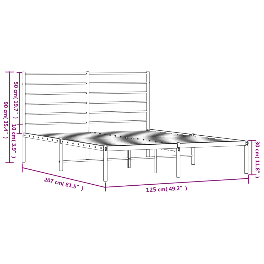 Metal Bed Frame without Mattress with Headboard Black 120x200cm