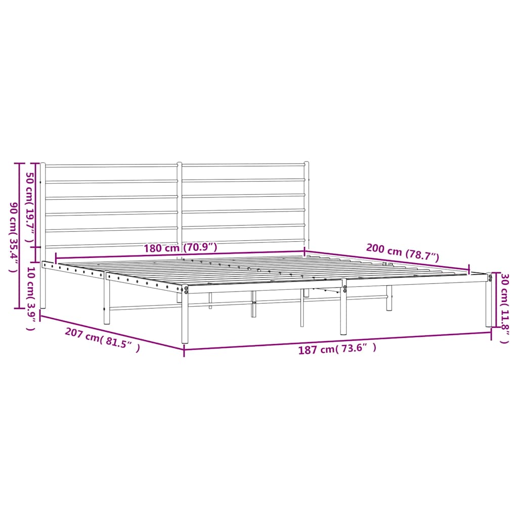 Metal Bed Frame without Mattress with Headboard Black 180x200cm