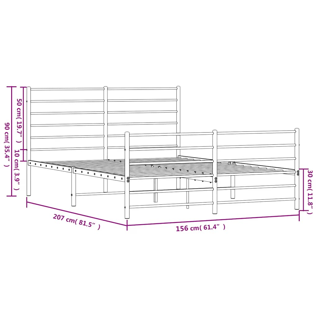 Metal Bed Frame without Mattress with Footboard Black 150x200cm