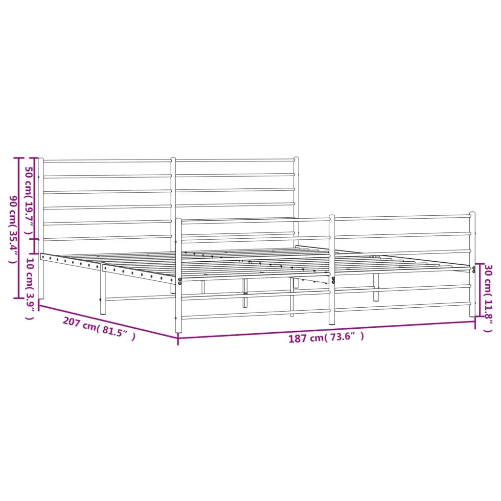 Metal Bed Frame without Mattress with Footboard Black 180x200cm