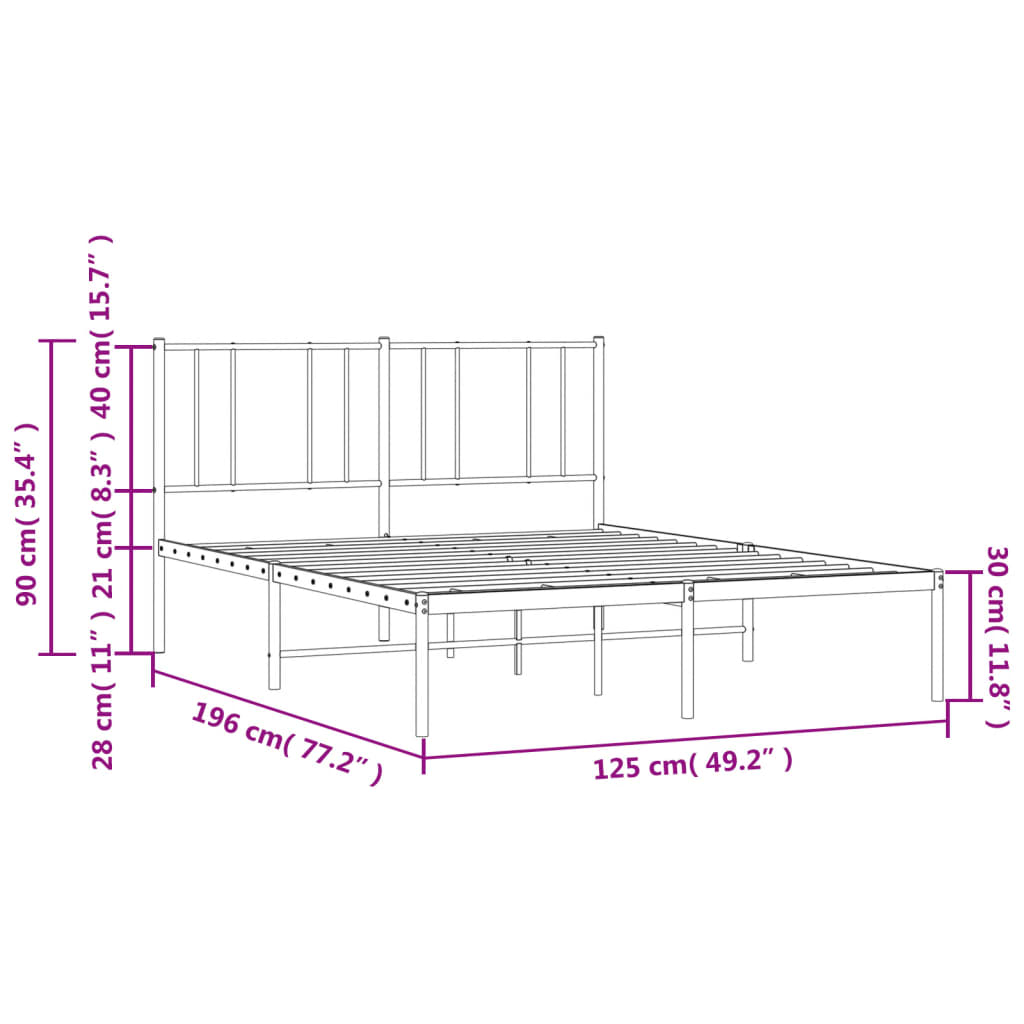 Metal Bed Frame without Mattress with Headboard Black 120x190cm