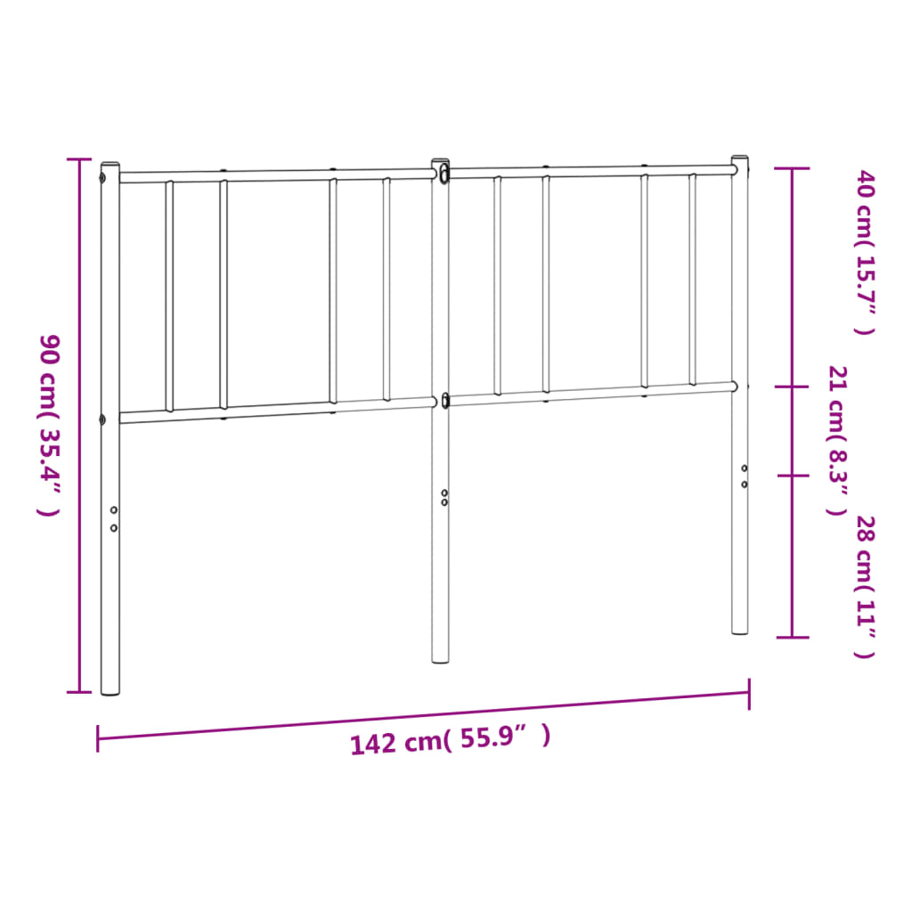 Metal Headboard Black 135 cm